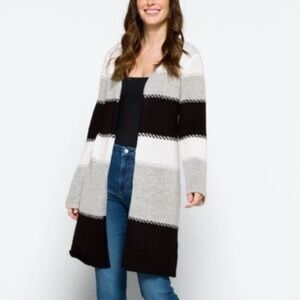 NWOT- FORTUNE & IVY Stitch Fix Color Block Striped Tunic Cardigan Sweater